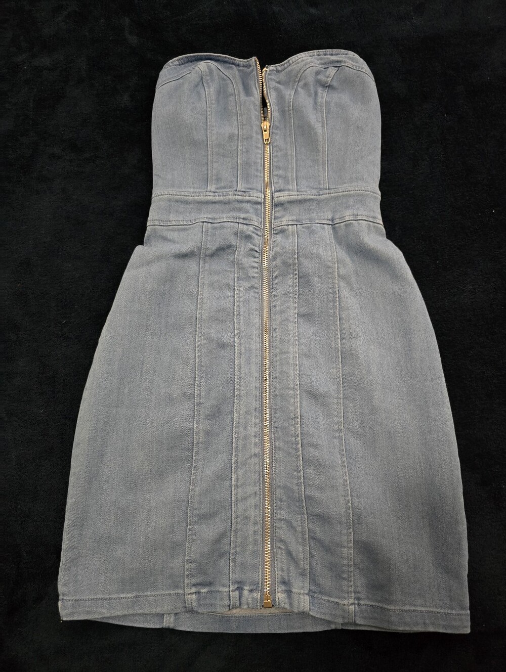Strapless Light Denim Zip-Front Mini Dress